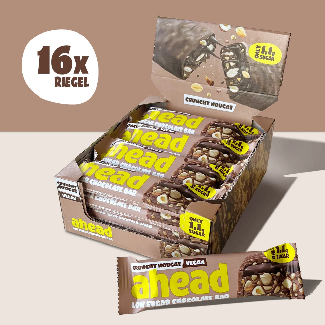 ahead Veganer Schokoriegel Crunchy Nougat – Low carb Schokoladenriegel